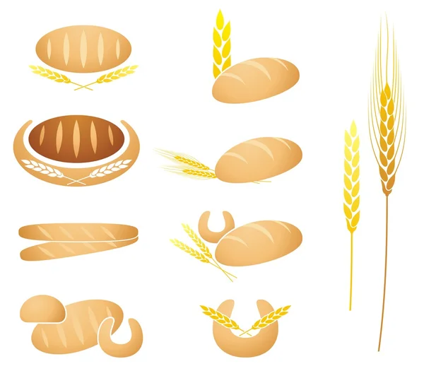 パン、バゲット、トウモロコシ、小麦 — ストックベクタ