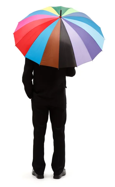 Homem com guarda-chuva colorido — Fotografia de Stock