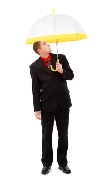 Άνθρωπος με κίτρινο ομπρέλα — Φωτογραφία Αρχείου
