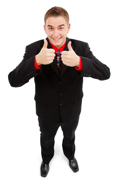 Щасливий чоловік показує подвійні великі пальці вгору — стокове фото