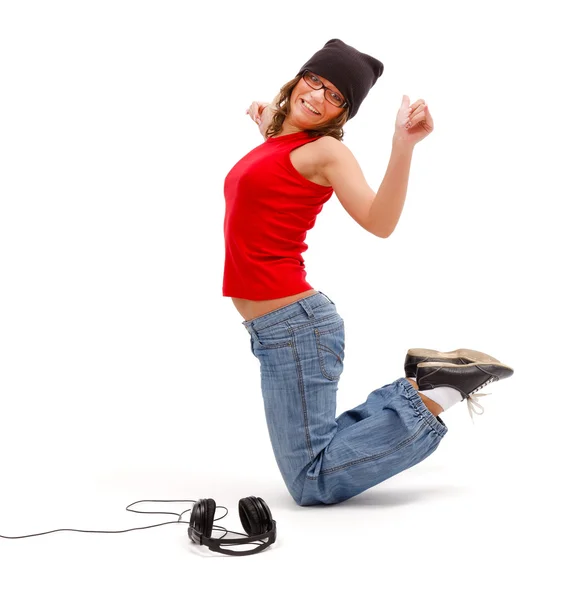 stock image Happy young girl on knees