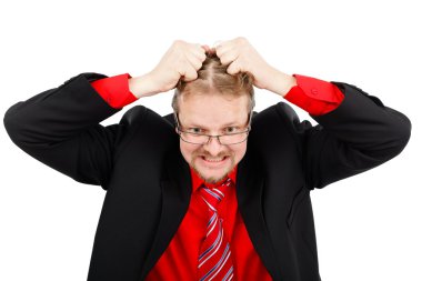 Distressed man pulling his hair clipart