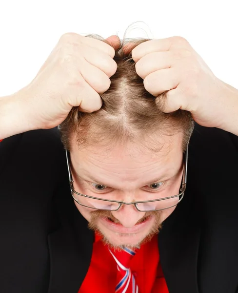 愤怒的不良的业务人拉他的头发 — 图库照片