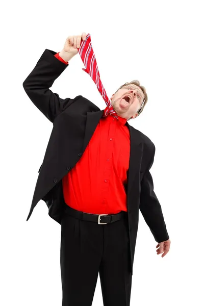 商务男人与他的领带上吊自杀 — 图库照片