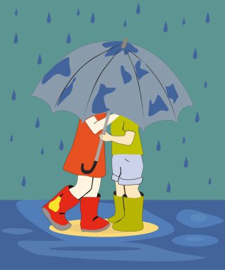 Children in the rain clipart