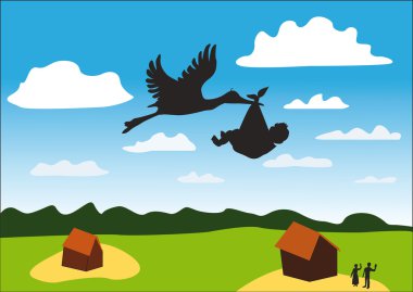 The stork with the child clipart