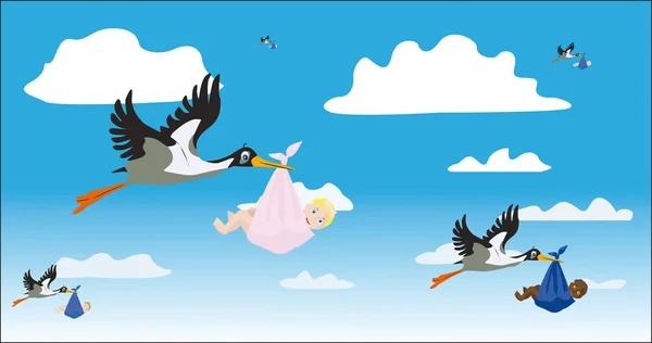 Cigognes avec enfants — Image vectorielle