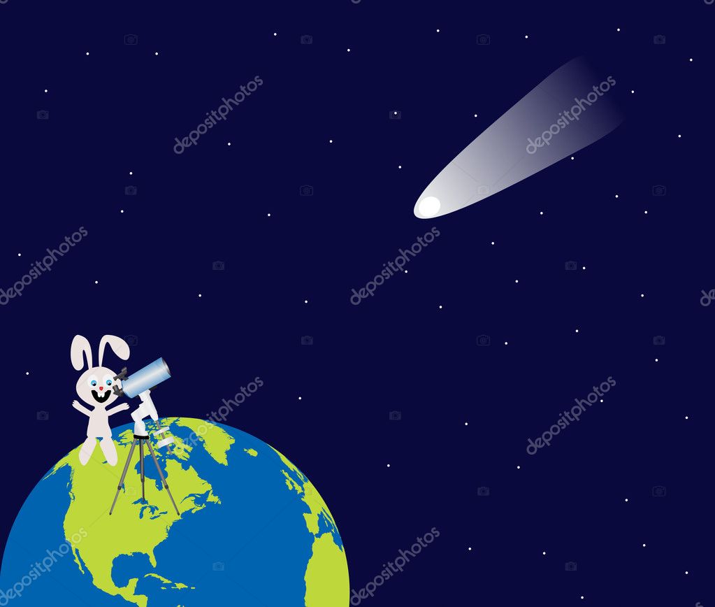 The Hare Looks In A Telescope At A Comet Premium Vector In Adobe Illustrator Ai Ai Format Encapsulated Postscript Eps Eps Format