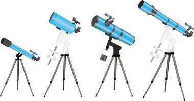 4 versions of telescopes on mounts clipart