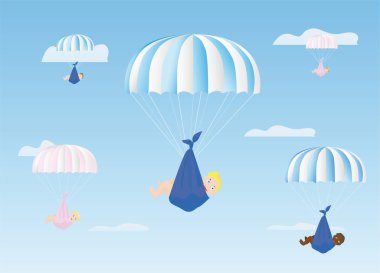 Boys and girls go down on parachutes clipart