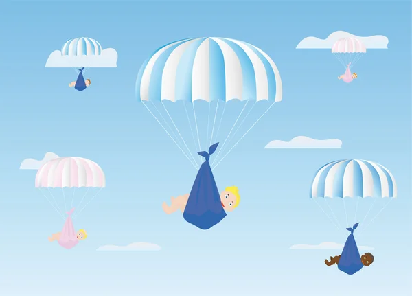 Niños y niñas bajan en paracaídas — Archivo Imágenes Vectoriales