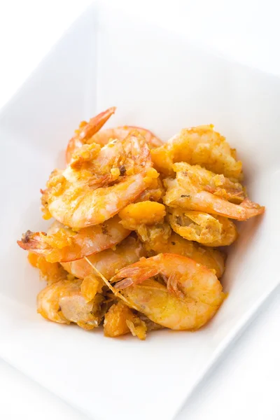 Stock image Salted Egg Prawn served on White Rectangle Bowl