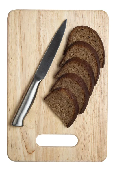 stock image Metallic knife and sliced bread