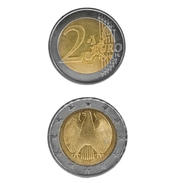 独立于白色背景的欧元硬币 — 图库照片