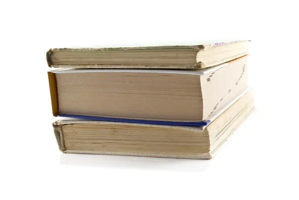 Drie Oude Boeken Geïsoleerd Wit — Stockfoto