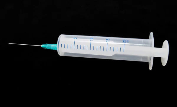 Syringe Hypodermic Needle Isolated Black Background — Stock Photo, Image