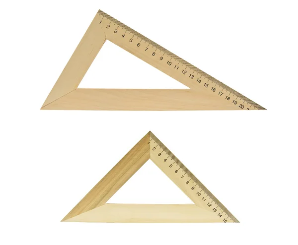 Δύο Ξύλινα Τρίγωνα Είναι Απομονωμένα Λευκό Φόντο — Φωτογραφία Αρχείου