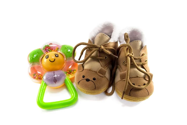 Baby Shoes Rattle Isolated White Background — Stock Photo, Image