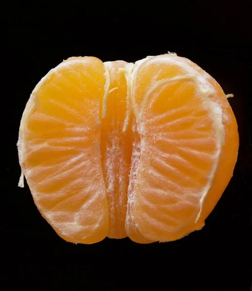 Částice Mandarinka Izolován Černém Pozadí — Stock fotografie