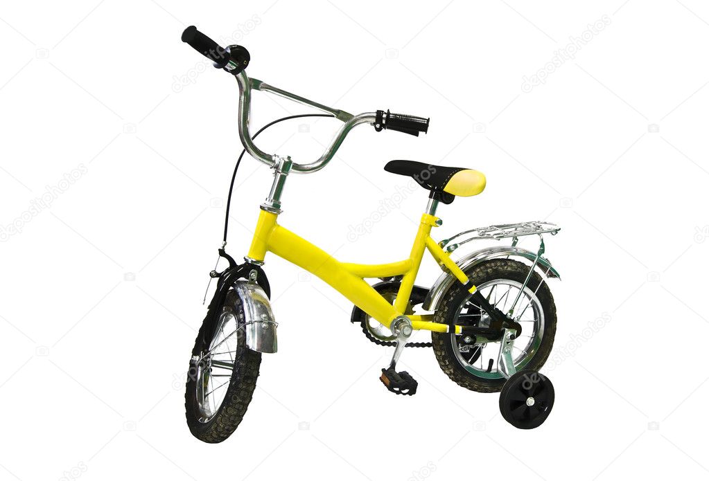Yellow bicycle is isolated on a white background