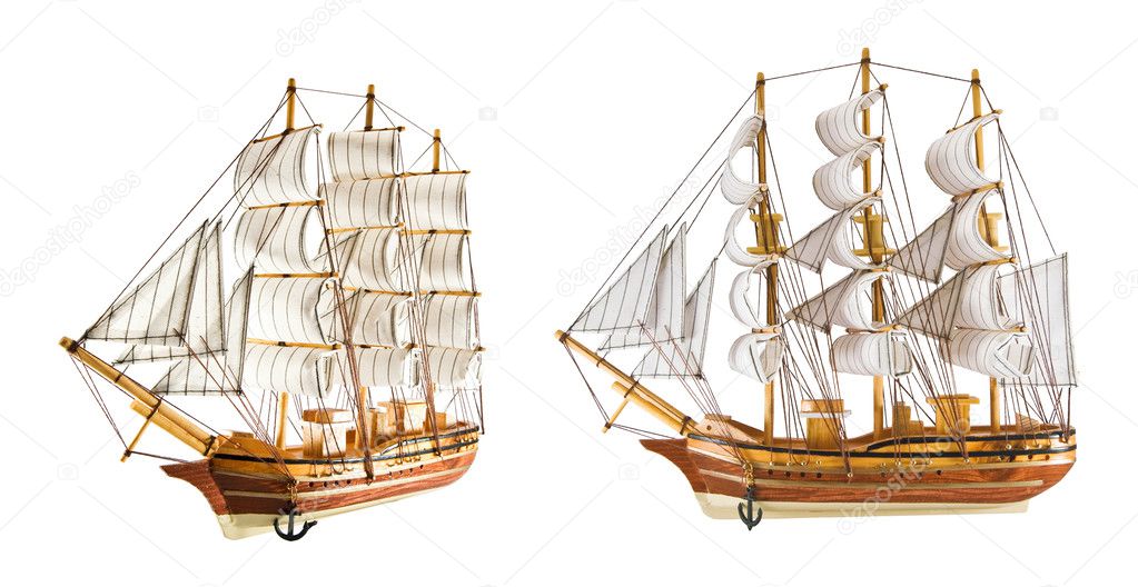 Two frigates is isolated on a white background