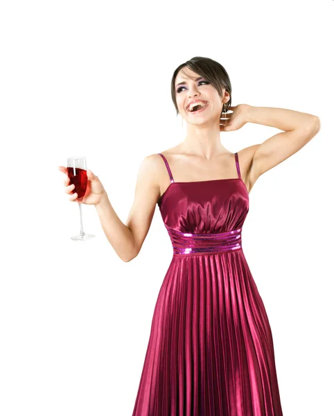 Ευτυχισμένη κοπέλα με ποτήρι κρασί — Φωτογραφία Αρχείου