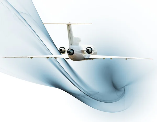 Реактивный самолет над голубым фракталом — стоковое фото
