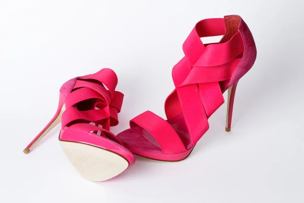 Fashionable Pink High Heeled Shoes Isolated White Background — 스톡 사진