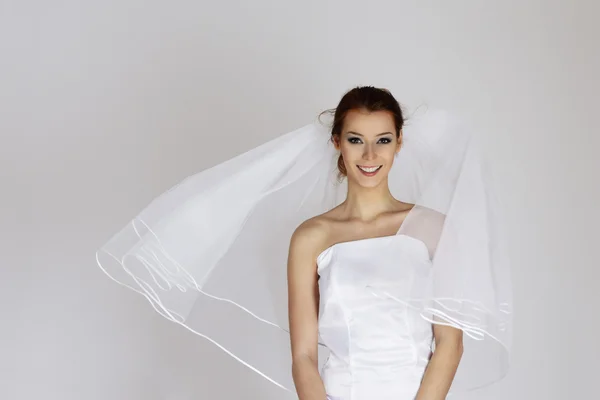 Emotional Bride White Wedding Dress — Stock Photo, Image