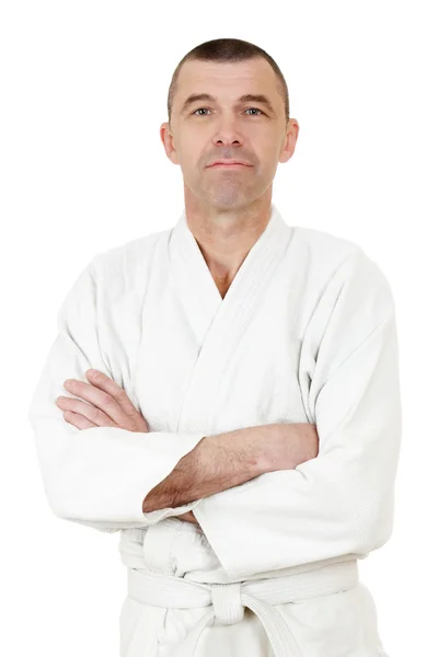 Mid Adult Man Dressed Traditional Kimono Isolated White Background — Stock Photo, Image