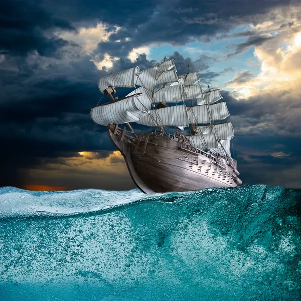 stock image Sail ship in storm sea