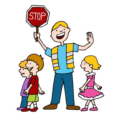 Crossing Guard and Children Walking clipart