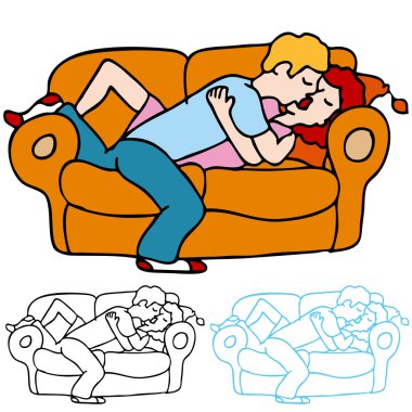 Couple Kissing on the Sofa clipart