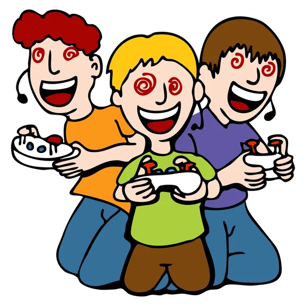 Niños adictos al videojuego — Vector de stock
