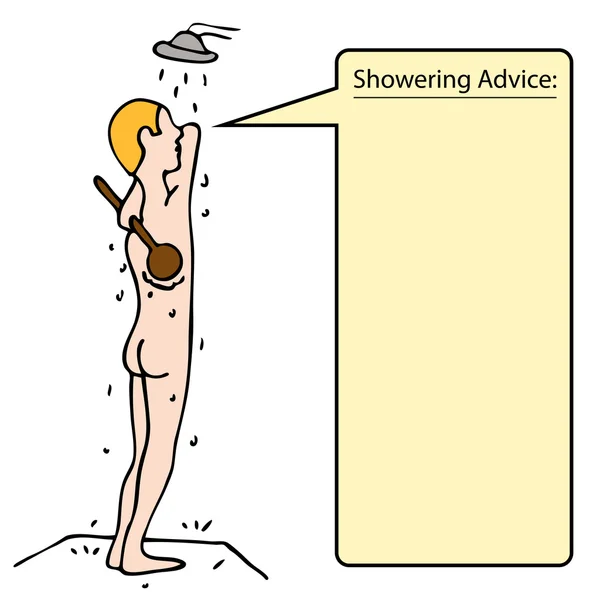 シャワーに戻ってごしごし洗う男 — ストックベクタ