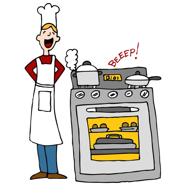 Chef cocinando usando un temporizador — Vector de stock