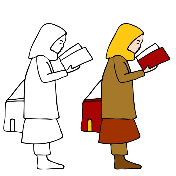 Gadis Muslim membaca buku - Stok Vektor