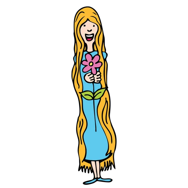 Hosszú hajú lány virággal — Stock Vector