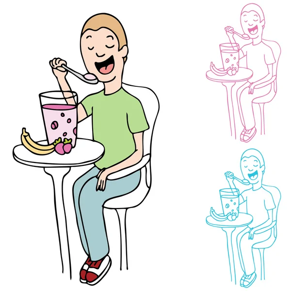 Homme mangeant des fruits et du yaourt — Image vectorielle