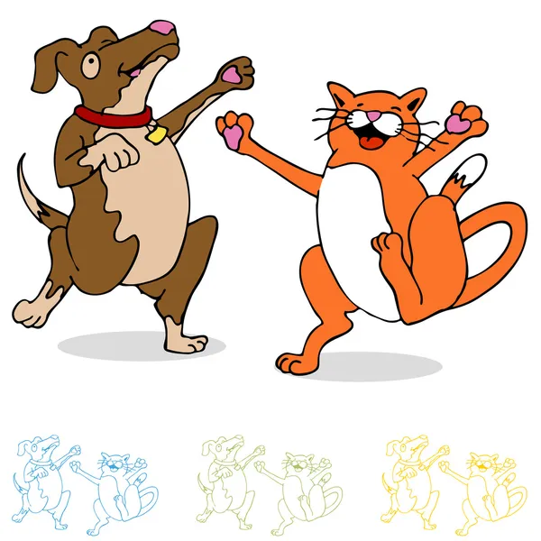 跳舞的猫和狗 — 图库矢量图片