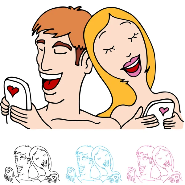 Couple in Love Sending Text Messages — Stock Vector