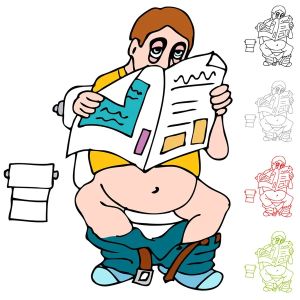 Tired Man Reading Newspaper on Toilet — Stock Vector