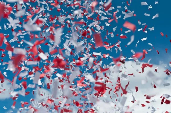 Red and White Confetti in the Air — Stock Photo, Image