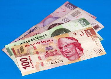 Mexican Peso Bills Over Blue clipart