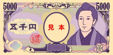 Japanese yen 5000-yen bill clipart