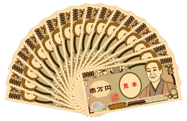 Japanese yen 10000-yen bills clipart