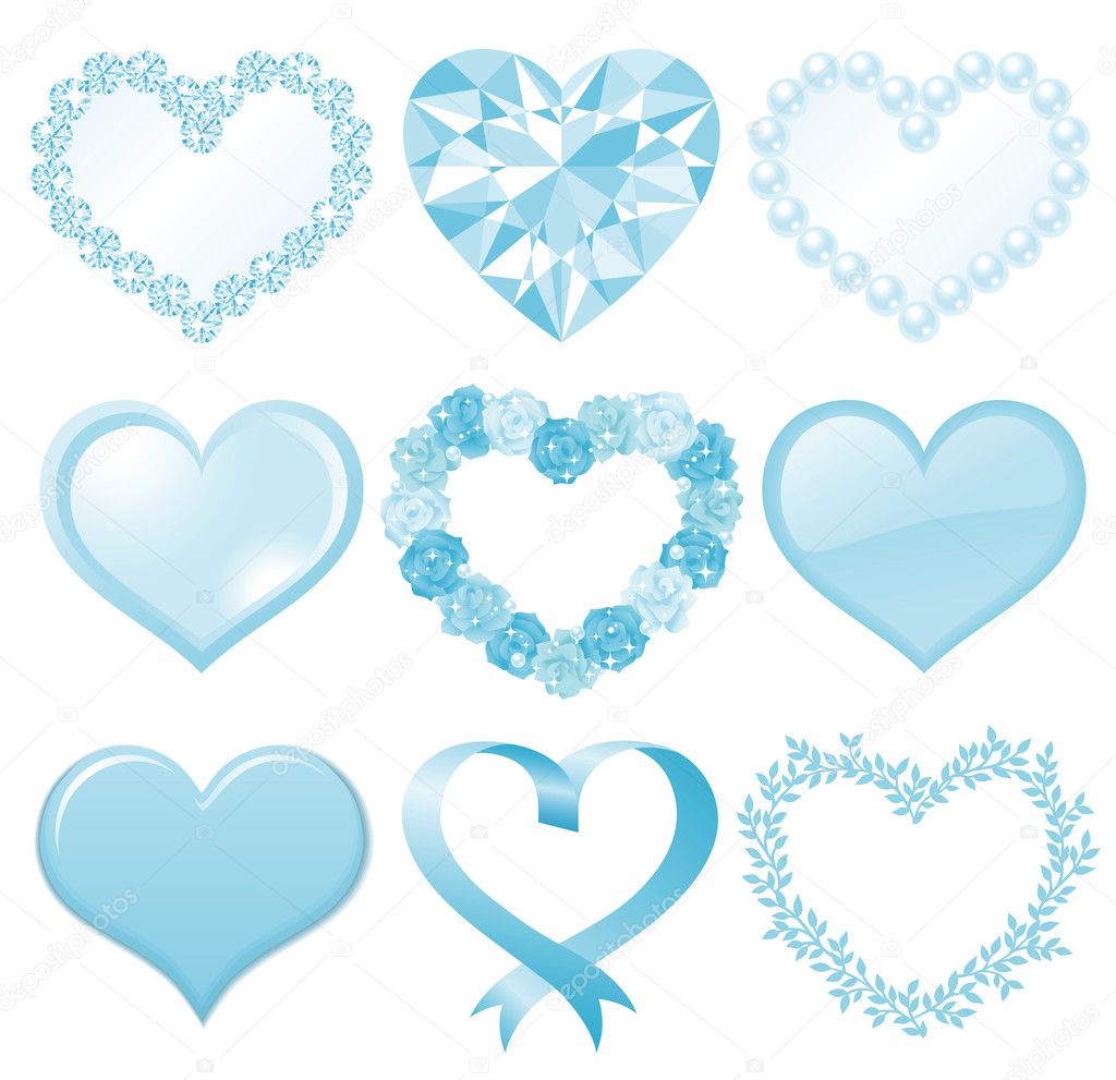 Set of blue heart decorations illustration.