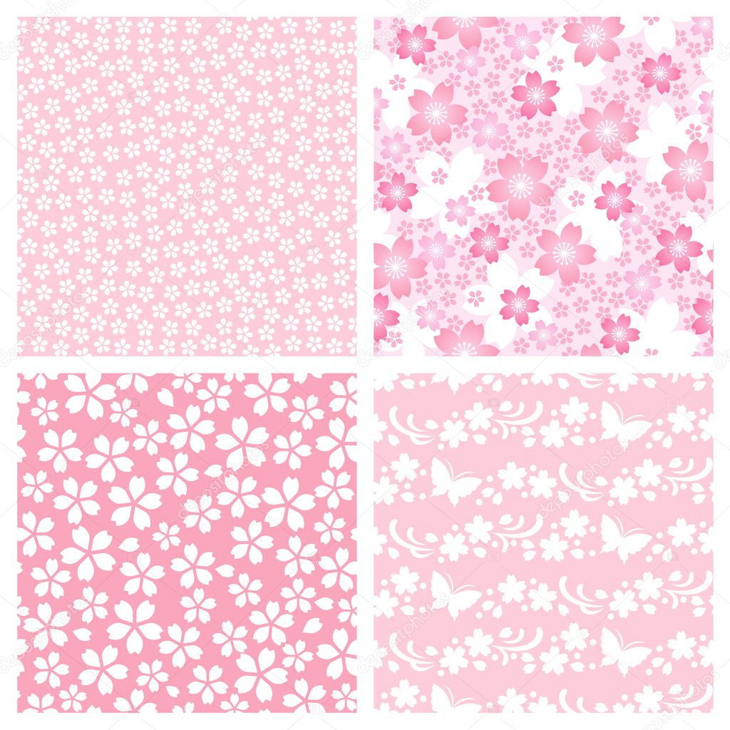 Set of cherry blossom patterns illustration.