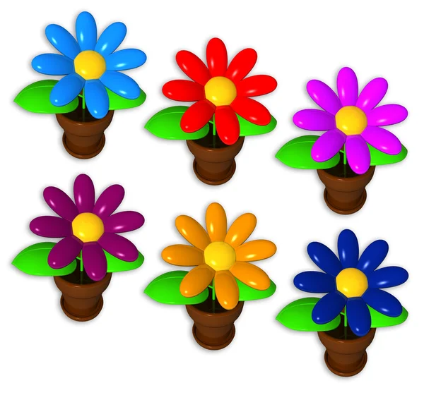 Syntetiska Blommor Vit Bakgrund Olika Färger Isolerade — Stockfoto