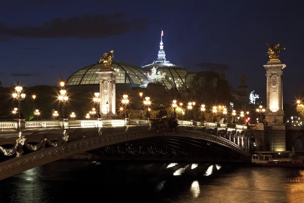 De alexander iii brug bij nacht, Parijs, Frankrijk. Stockfoto
